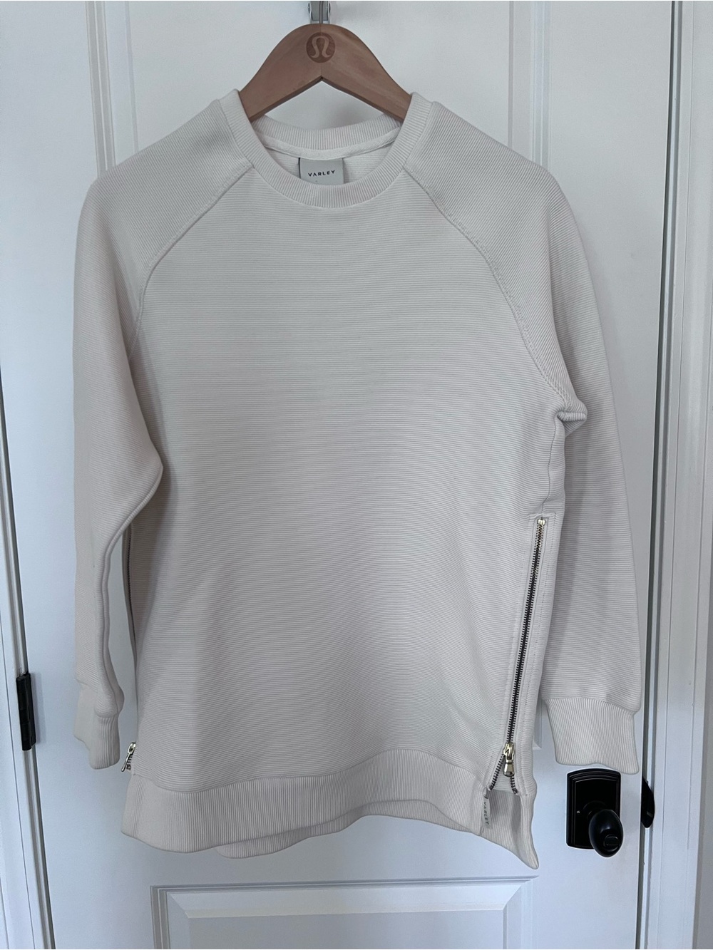 Varley Ribbed Side Zip Pullover Sweatshirt Cream Color Size XS